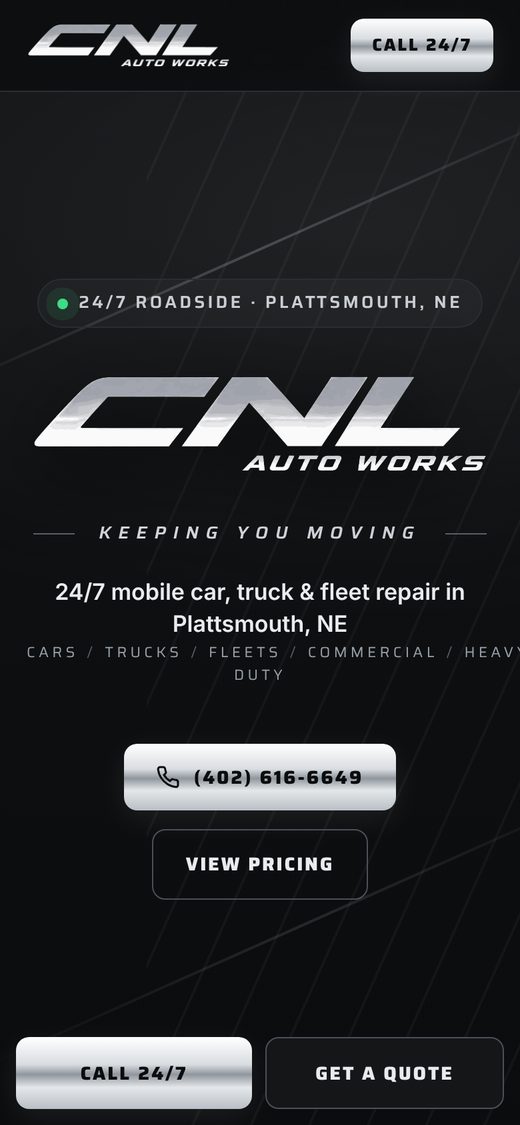 CNL Auto Works website on a phone
