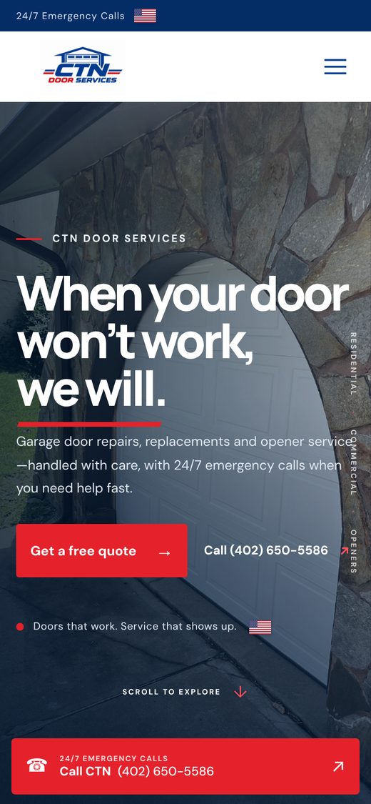 CTN Door Services website on a phone